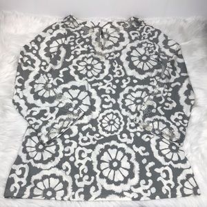 INC Beaded Bell Sleeved Abstract Floral Tunic L